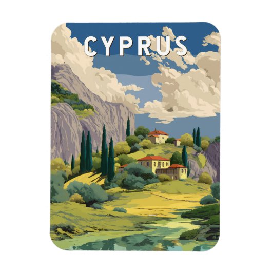 Cyprus Illustration Travel Art Vintage Magnet (Vertikal)