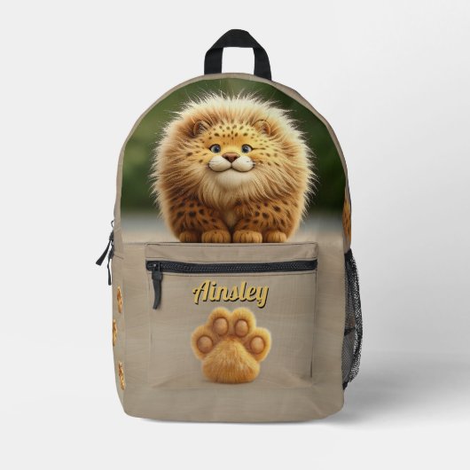 Cyran die Fluffy Leopard Beige mit Paw Prints Bedruckter Rucksack (Vorderseite)
