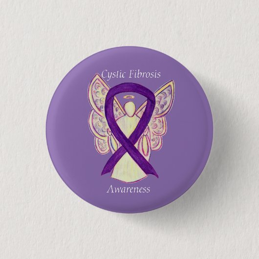 Cystic Fibrosis Awareness Angel Ribbon Art Button (Vorderseite)