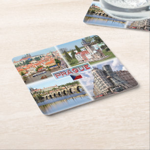 CZ Prag - Burg Rathaus - Karlsbrücke Rechteckiger Pappuntersetzer