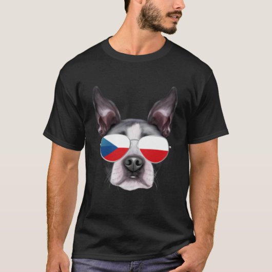 Czech Flag Boston Terrier Dog Czech Republic Pocke T-Shirt (Vorderseite)
