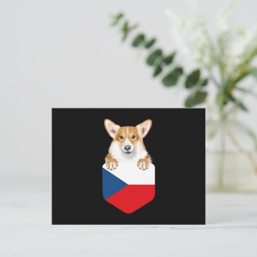 Czech Flag Pembroke Welsh Corgi Dog In Pocket Postkarte (Stehend Vorderseite)