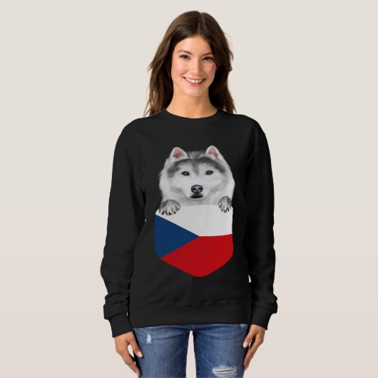 Czech Republic Flag Siberian Husky Dog In Pocket Sweatshirt (Vorne ganz)