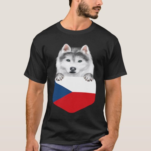 Czech Republic Flag Siberian Husky Dog In Pocket T-Shirt (Vorderseite)