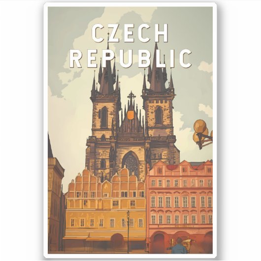 Czech Republic Illustration Travel Art Vintage Aufkleber (Vorderseite)