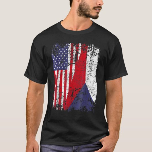 CZECH REPUBLIC ROOTS Half American Flag CZECH T-Shirt (Vorderseite)