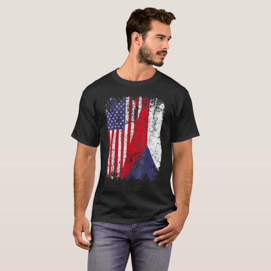 CZECH REPUBLIC ROOTS Half American Flag CZECH T-Shirt (Vorne ganz)