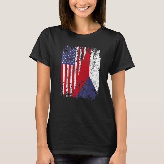 CZECH REPUBLIC ROOTS Half American Flag CZECH T-Shirt (Vorderseite)