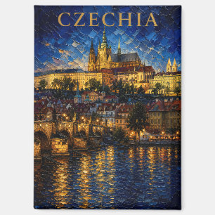 Czechia: Night Glow Prague Castle Art Souvenir Magnet