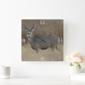 D14 Mule Deer Doe Quadratische Wanduhr (Zuhause)
