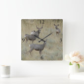 D18 Mule Deer Quadratische Wanduhr (Zuhause)