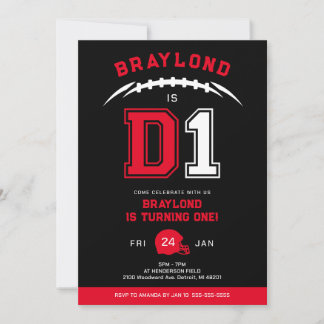 D1 American Football First Birthday Einladung