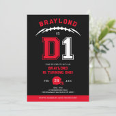 D1 American Football First Birthday Einladung (Stehend Vorderseite)