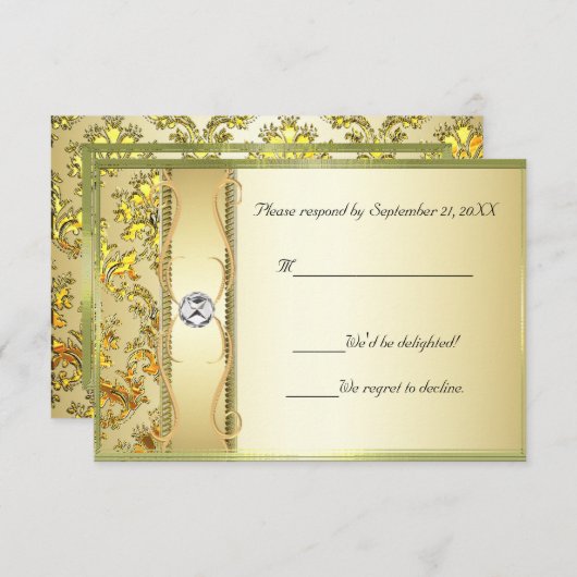 D1 Gold auf Gold Damaskus RSVP-Karte RSVP Karte (Vorne/Hinten)