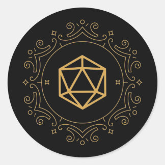 D20 Dice Monogram Bronze Tabletop RPG Runder Aufkleber