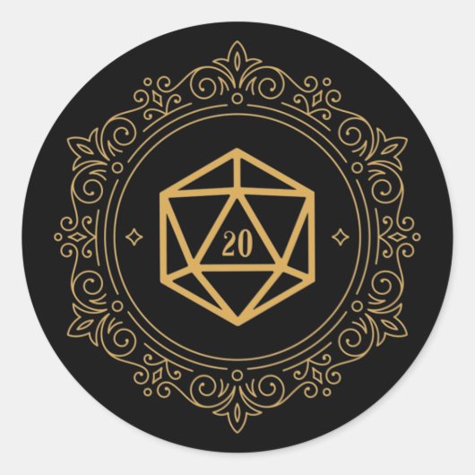 D20 Dice Monogram Tabletop RPG Runder Aufkleber (Vorderseite)
