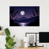 D20 Dice Moon Beach Reflection Tabletop RPG Poster (Heimbüro)