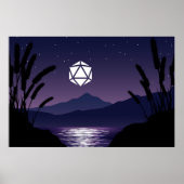 D20 Dice Moon Beach Reflection Tabletop RPG Poster (Vorne)