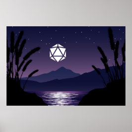 D20 Dice Moon Beach Reflection Tabletop RPG Poster