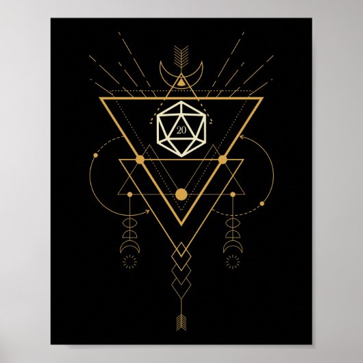 D20 Dice Sacred Geometry Minimalistisch Tabletop R Poster (Vorne)