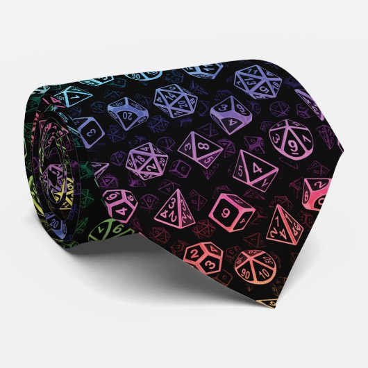 D20 Dice Set Pattern (Regenbogen) Neck Tie Krawatte (Gerollt)