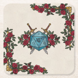 D20 Monogramm-Rosen RPG-Hochzeit Rechteckiger Pappuntersetzer