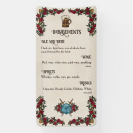 D20 Monogramm-Rosen RPG-Hochzeitsbar-Menü Banner