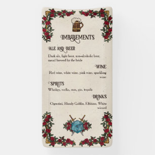 D20 Monogramm-Rosen RPG-Hochzeitsbar-Menü Banner