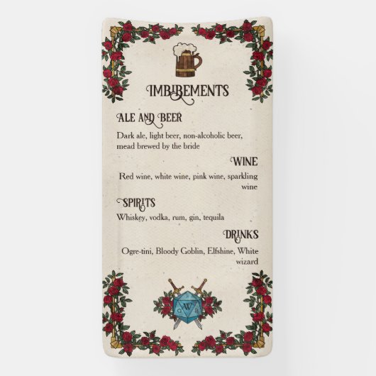 D20 Monogramm-Rosen RPG-Hochzeitsbar-Menü Banner (Vertikal)