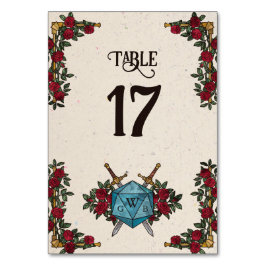 D20 Monogramm-Rosen RPG-Hochzeitstisch-Nummer Tischnummer