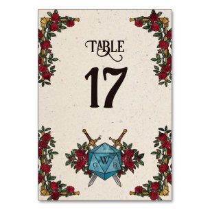 D20 Monogramm-Rosen RPG-Hochzeitstisch-Nummer Tischnummer
