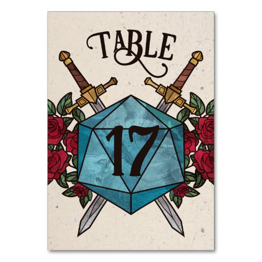 D20 Rosen RPG Hochzeit Tisch Nummer Tischnummer (Vorderseite)