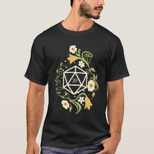 D20 Würfel der Druiden Blume Tabletop RPG T-Shirt (Vorderseite)