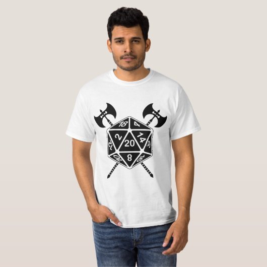 D20 Würfel mit Axt T-Shirt (Vorne ganz)