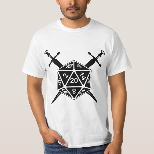 D20 Würfel mit Schwertern T-Shirt (Vorderseite)