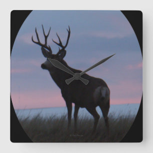 D22 Mule Deer Buck Sunrise Buck Quadratische Wanduhr
