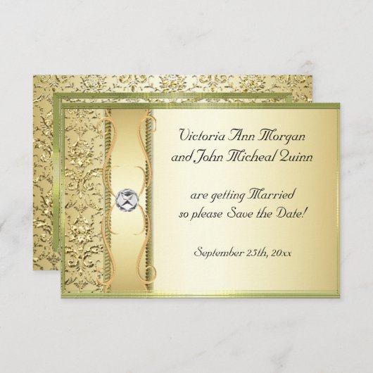 D2 Gold auf der Gold Damask Save the Date Karte (Vorne/Hinten)