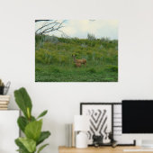 D5 Maultierhirschweibchen und Kitz Poster (Heimbüro)