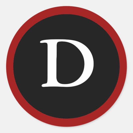 D: Anfangsbuchstabe D Rot, Weiß und Schwarz Runder Aufkleber (Vorderseite)