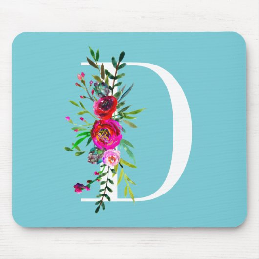 D Buchstabe Anfangs Monogramm Floral Benutzerdefin Mousepad (Vorne)
