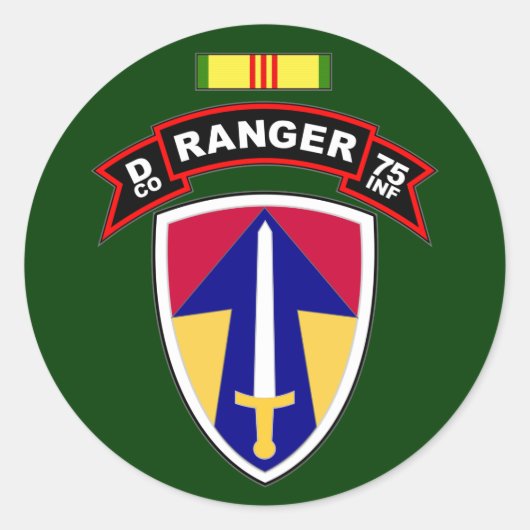 D Co, 75. Infanterie-Regiment - Rangers, Vietnam Runder Aufkleber (Vorderseite)