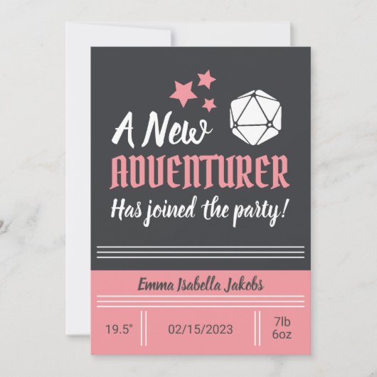 D&D Baby Birth Ankündigung Pink Girl (Vorderseite)