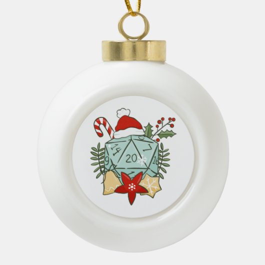 D&D Christmas D20 Dice Keramik Kugel-Ornament (Vorderseite)