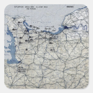 D-Day Map des Zweiten Weltkriegs 6. Juni 1944 Quadratischer Aufkleber