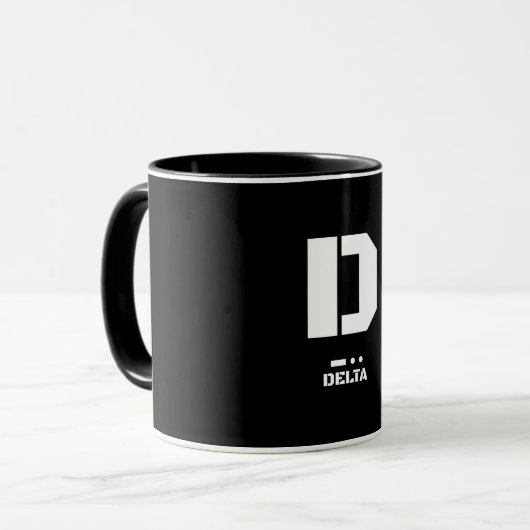 D (Delta) NATO Phonetischer Alphabet & Morse Code Tasse (Vorderseite Links)