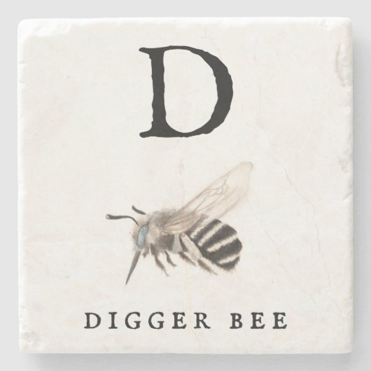 "D" Digger Bee Stone Untersetzer (Vorderseite)