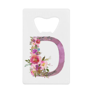 D, Floral Monogramm initial, Aquarellfarben-Blume Geldbeutel Flaschenöffner
