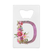 D, Floral Monogramm initial, Aquarellfarben-Blume Geldbeutel Flaschenöffner (Rückseite)