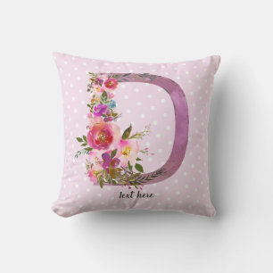 d, Floral Monogramm initial, Aquarellfarben-Blume Kissen