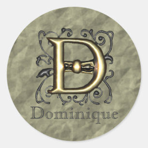D - geprägtes Vintage-Monogramm (Gold) Runder Aufkleber
